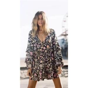 Spell & The Gypsy XS Sayulita Frill Mini Dress in Black Floral
